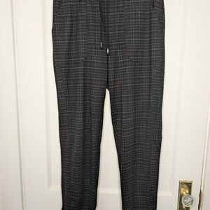 Democracy Women's Large Charcoal Grey Plaid Straight Leg Drawstring Dress Pants